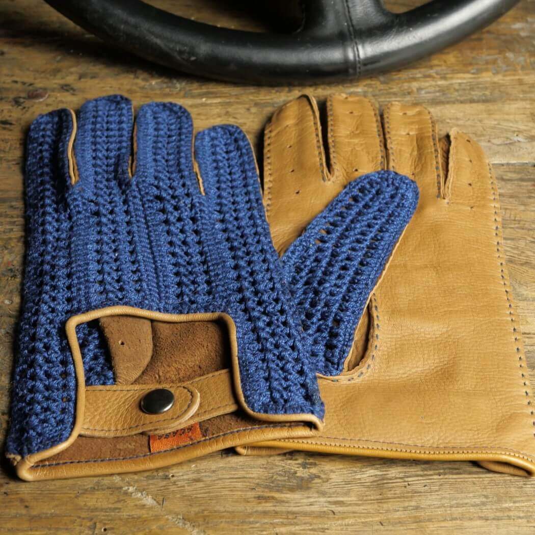 crochet leather driving gloves