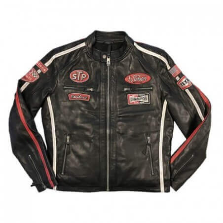 Chaqueta de cuero Warson Motors Daytona Negro