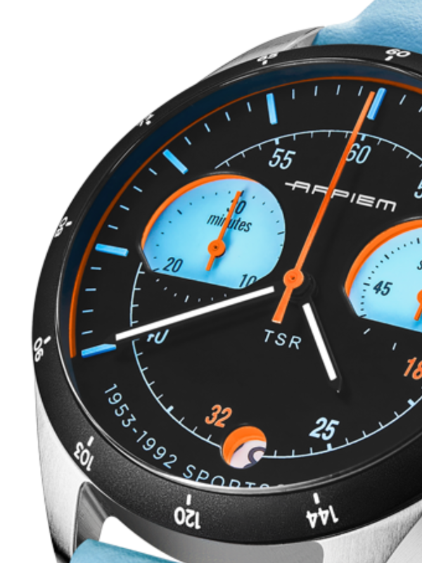Arpiem Tribute TSR watch with black and orange leather strap