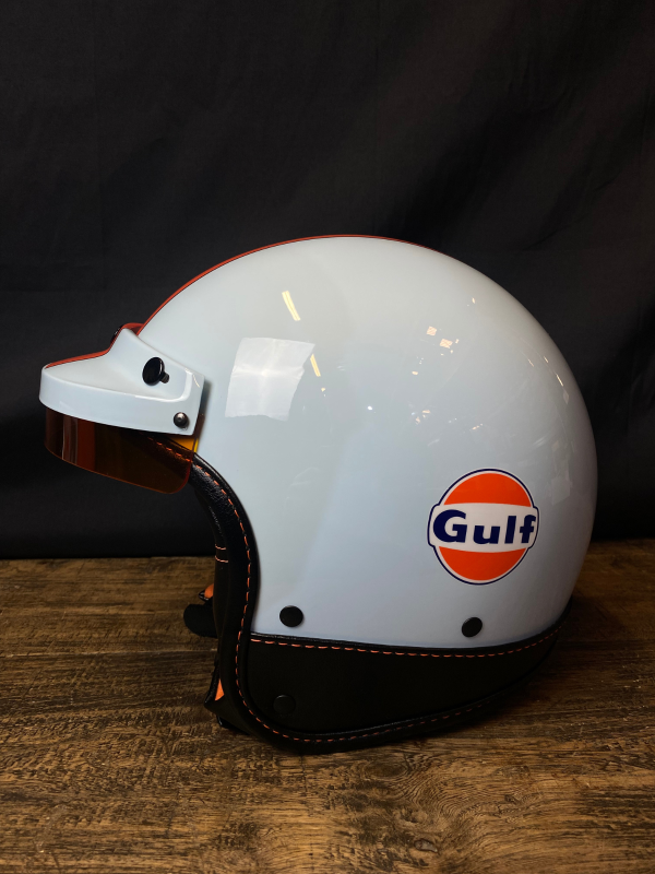 Capacete Gulf Azul celeste clássico e laranja