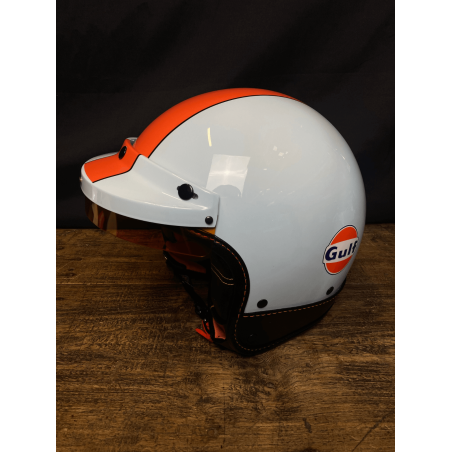 Capacete Gulf Azul celeste clássico e laranja