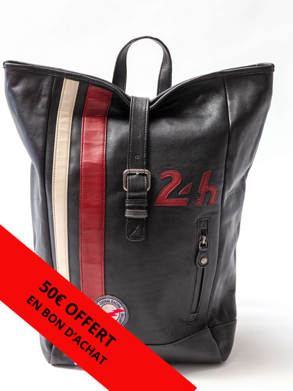 24H Le Mans Leather Backpack - Black