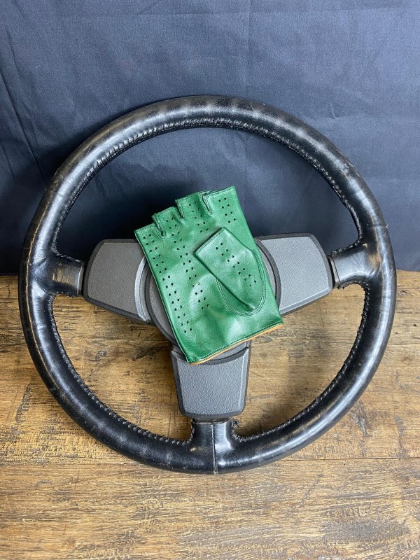 Driving Mittens - LEATHER - Green and Camel