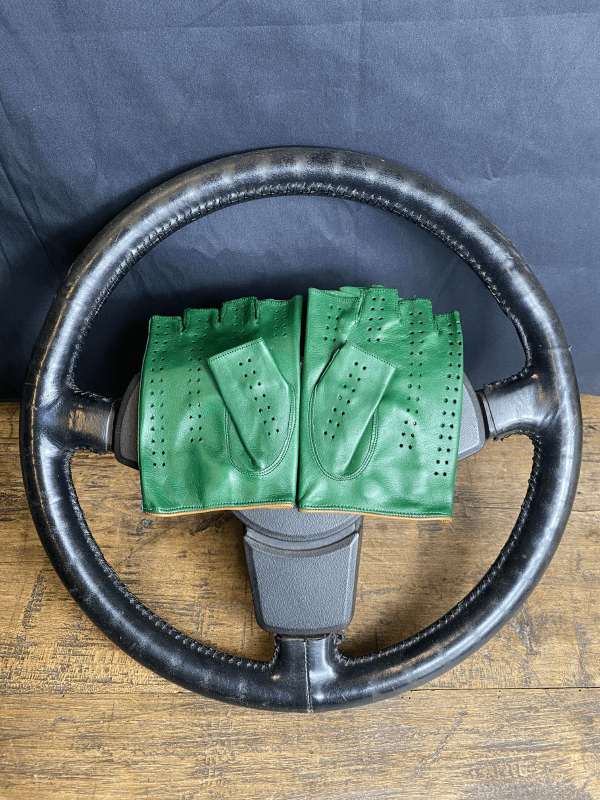 Driving Mittens - LEATHER - Green and Camel