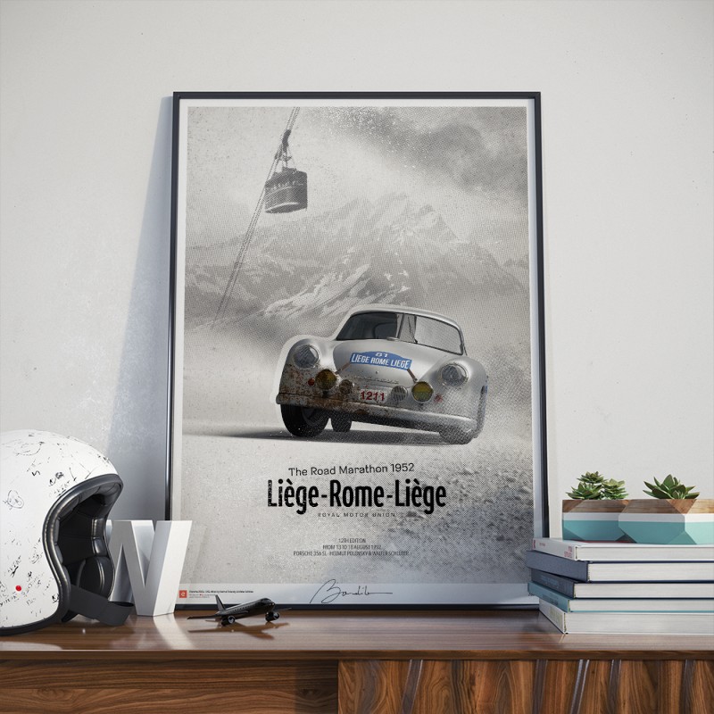 Affiche Porsche 356SL – Helmut Polensky-Walter Schlüter – Liège-Rome-Liège 1952. Limited edition