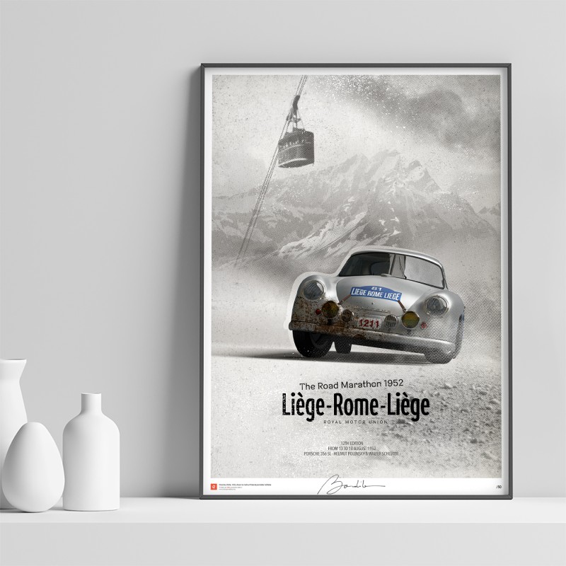 Affiche Porsche 356SL – Helmut Polensky-Walter Schlüter – Liège-Rome-Liège 1952. Limited edition