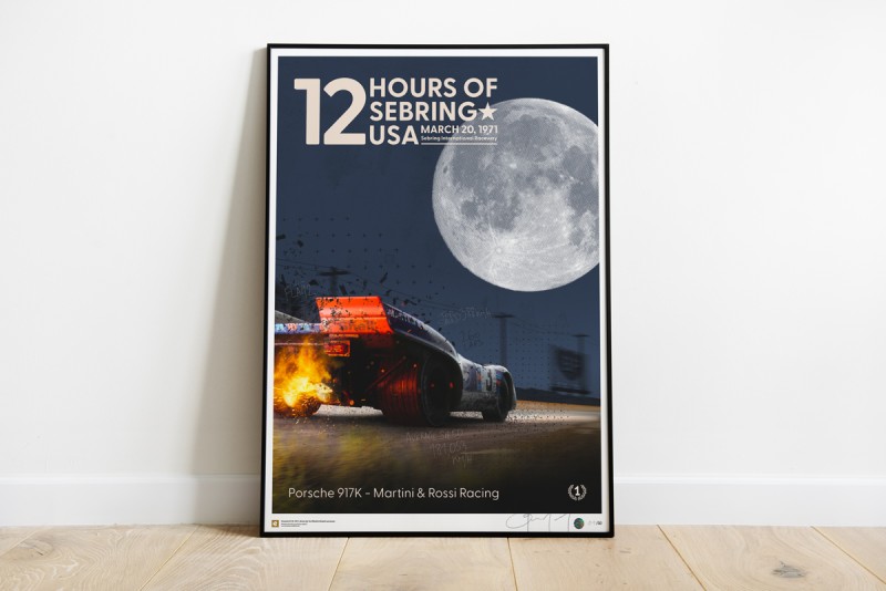 Affiche Porsche 917k – Vic Elford & Gérard Larrousse – 12h of Sebring 1971. Limited edition